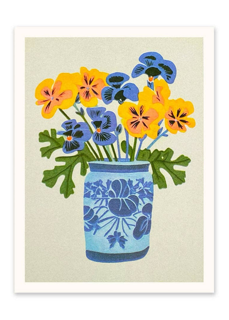 Ohh Deer Pansies in Vase Riso Print&nbsp;