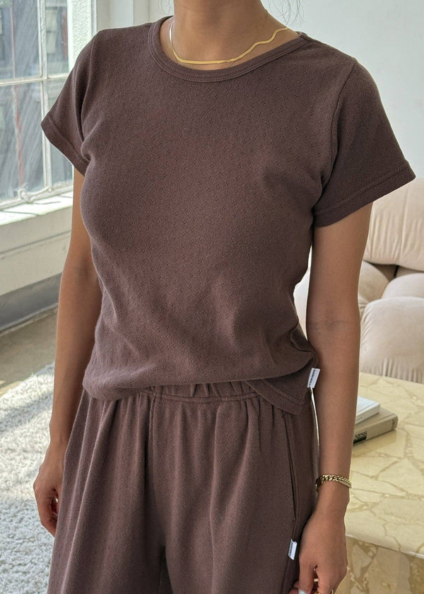 Le Bon Shoppe Pointelle Babe Tee in Chocolate