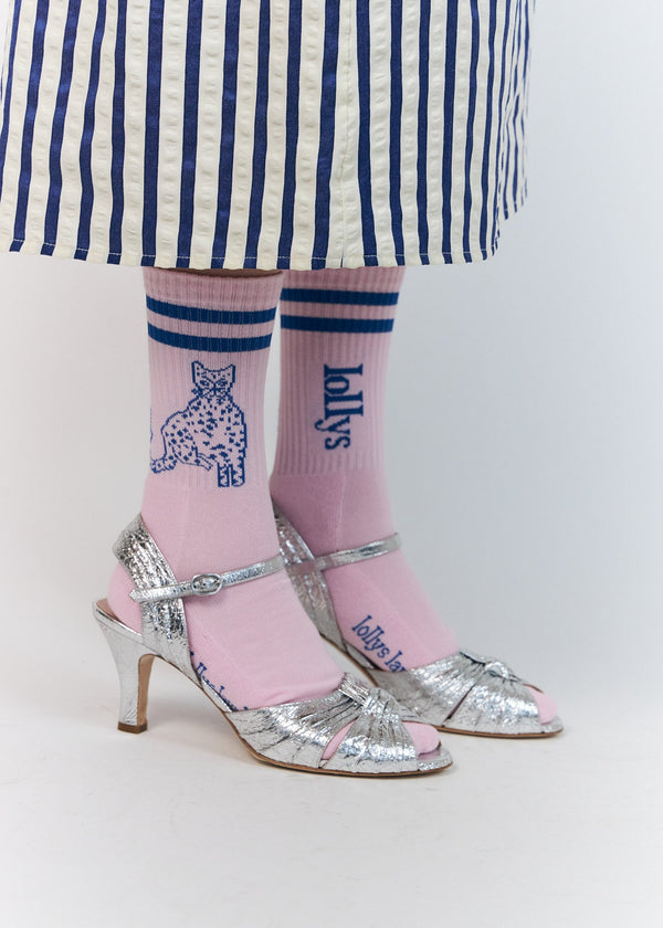 The Lolly's Laundry Rowan socks in Pink with Blue 