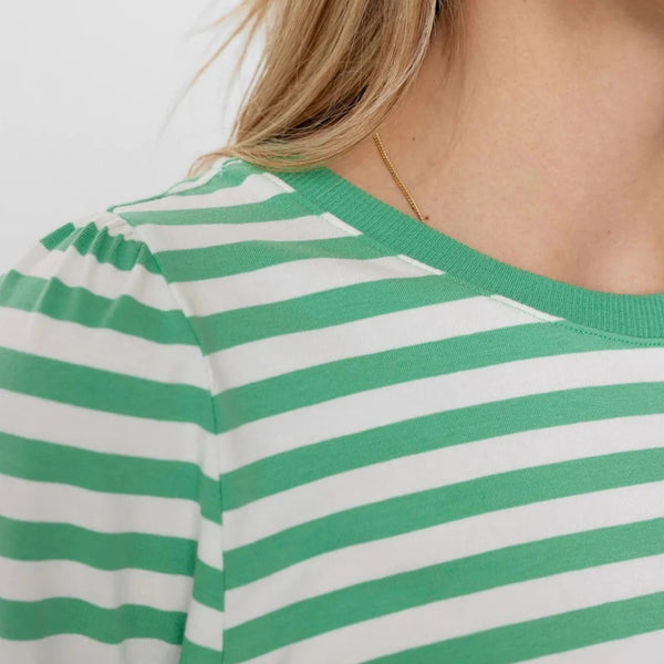 Numph Nudizzy Striped Tee Shirt in Green Spruce