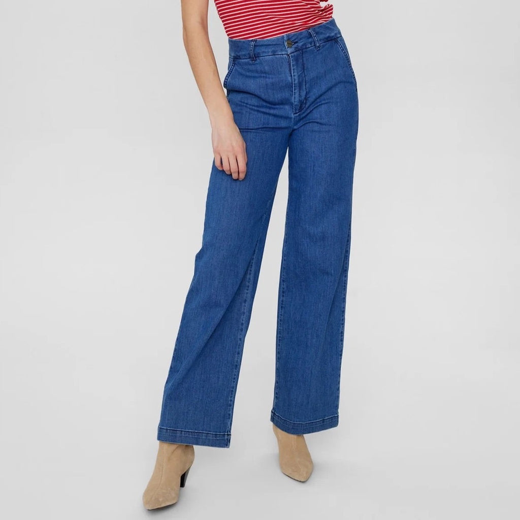 Numph Nuamber Pants In Medium Blue Denim