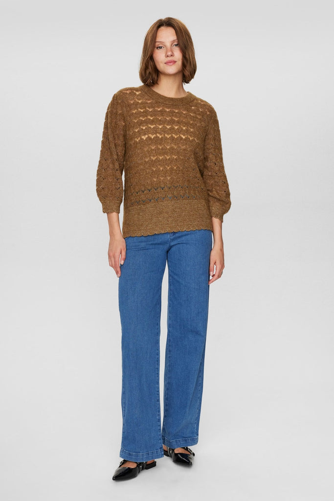 Numph Nurietta Pointelle Pullover in Kangaroo