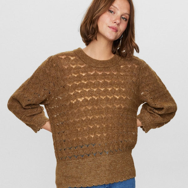 Numph Nurietta Pointelle Pullover in Kangaroo