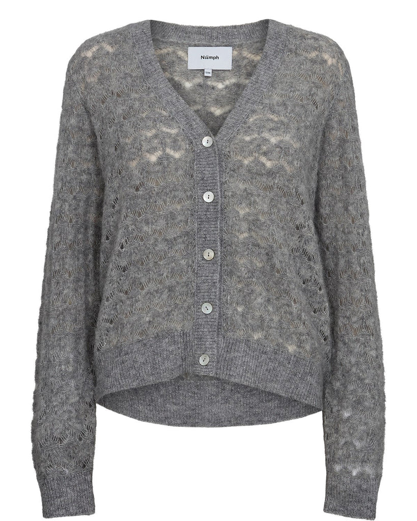 Numph Nurietta Pointelle Cardigan in Medium Grey