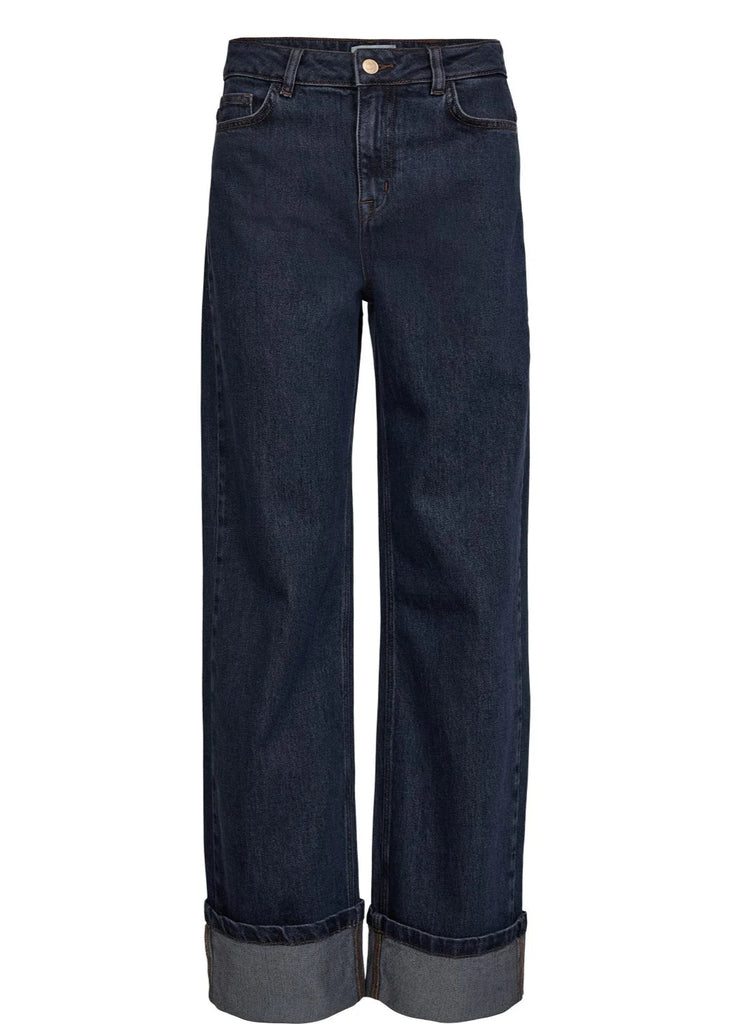 Dark blue jeans on a white background