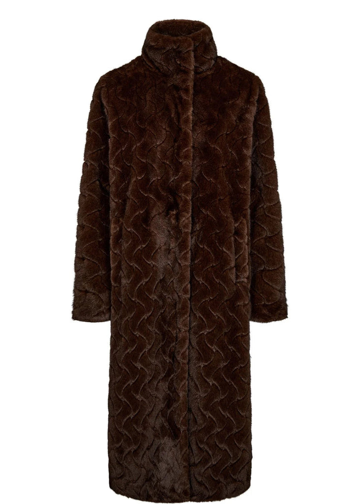 Brown quilted coat on a white background