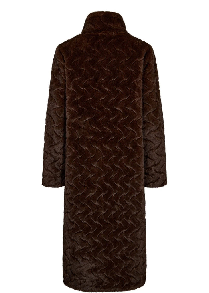 Numph Nuzitta Faux Fur Coat In Black Coffee