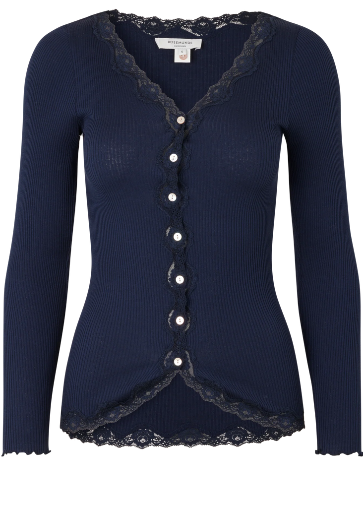 Rosemunde RWBabette Silk Long Sleeve V-neck Lace Cardigan