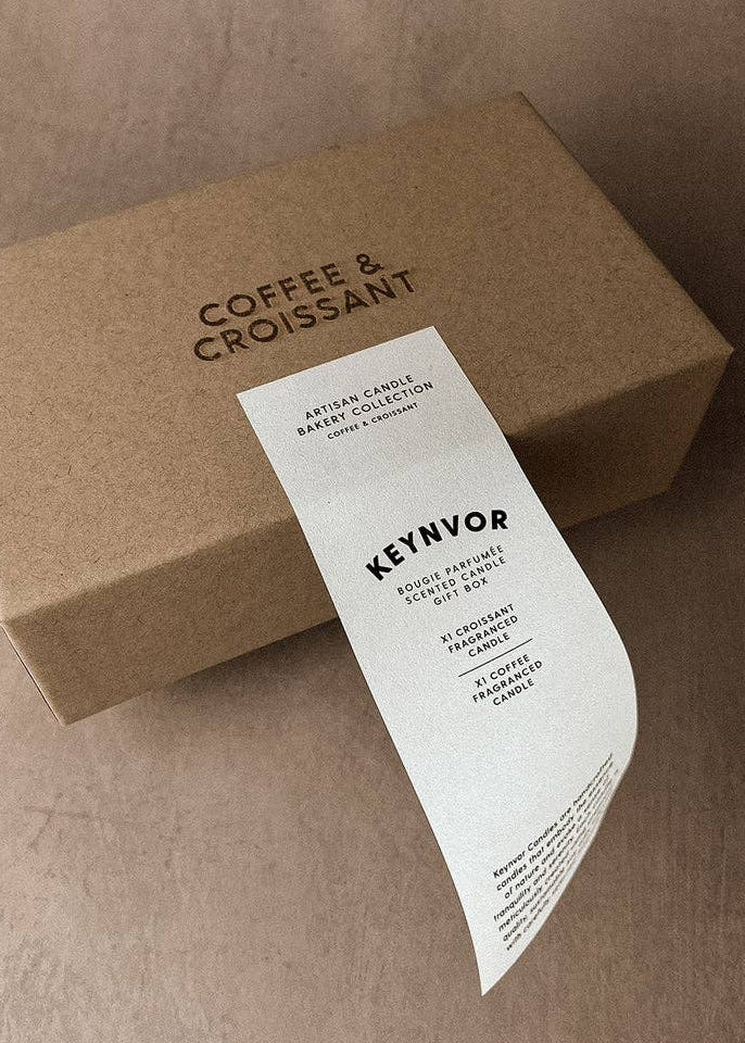 Brown box with a white label on a beige background