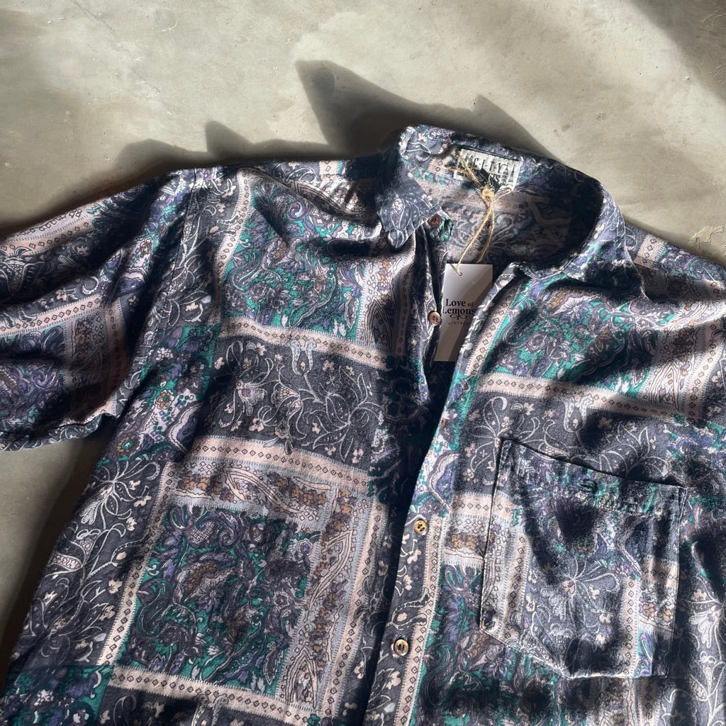 Vintage Paisley Mens Shirt in Purple / Turquoise