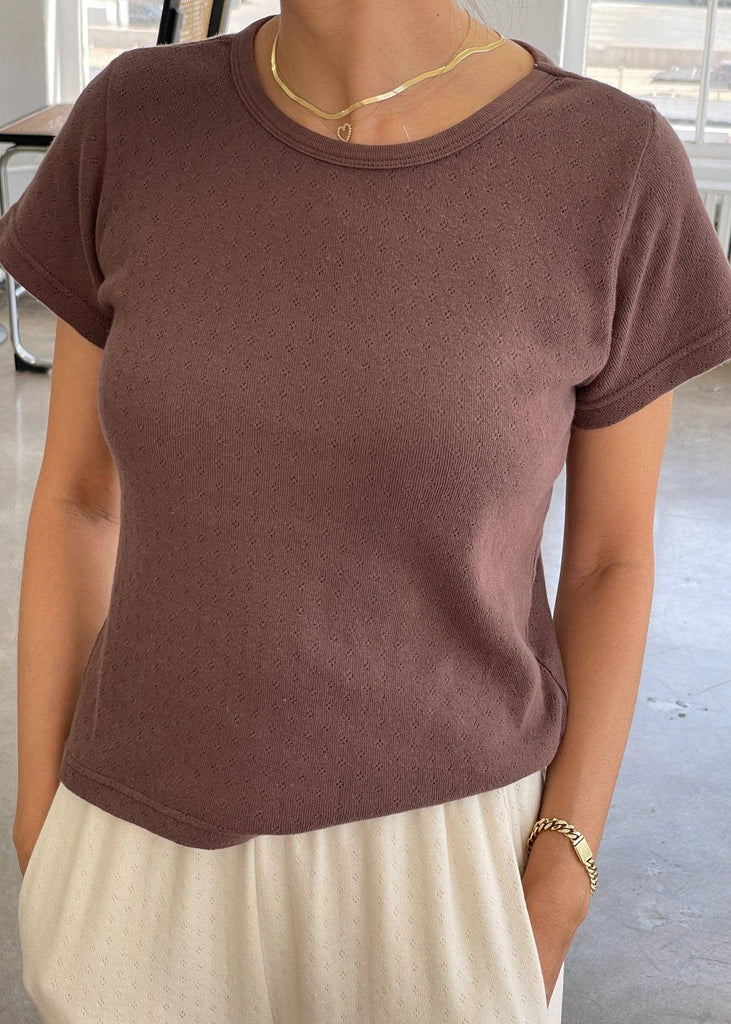 Le Bon Shoppe Pointelle Babe Tee in Chocolate