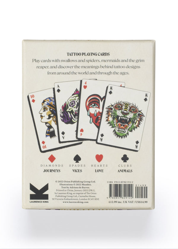 Card game box with playing card designs on a white background