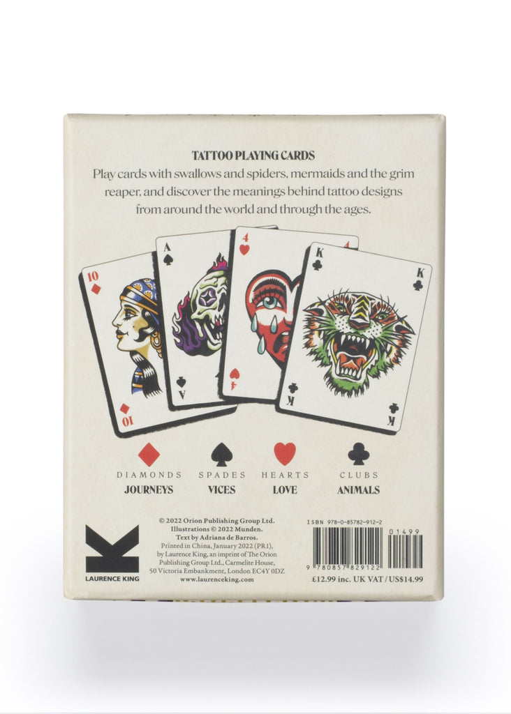 Card game box with playing card designs on a white background