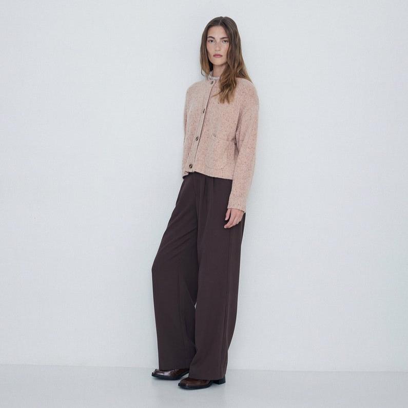 YERSE Chocolate Wide Leg Trousers with Darts