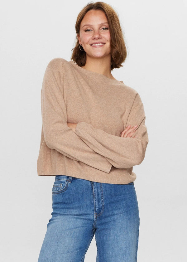 Numph Nucarma Crop Pullover In Sesame Melange