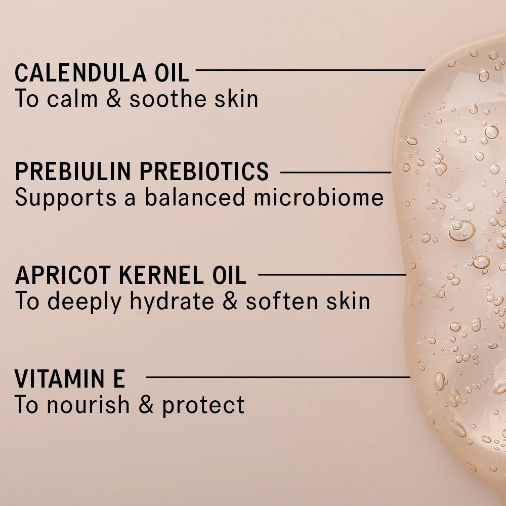 Skincare product with ingredients listed on a beige background
