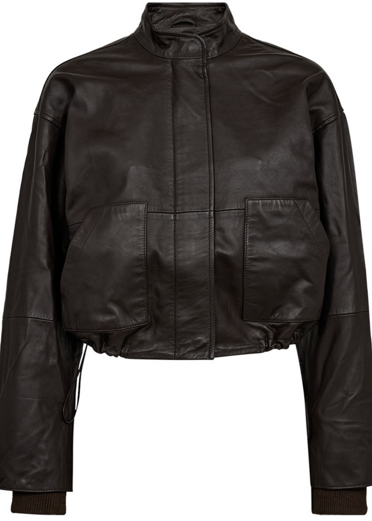 Black leather jacket on a white background