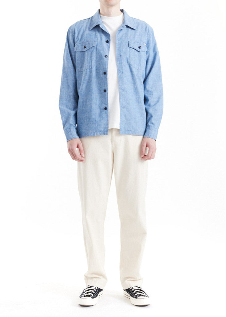 Deus ex Machina Forecourt Denim Long Sleeve Shirt in Indigo Chambray