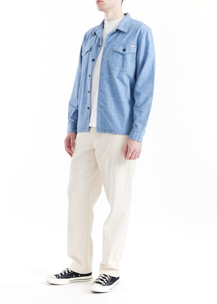 Deus ex Machina Forecourt Denim Long Sleeve Shirt in Indigo Chambray
