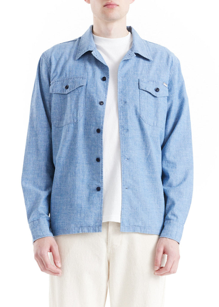 Deus ex Machina Forecourt Denim Long Sleeve Shirt in Indigo Chambray