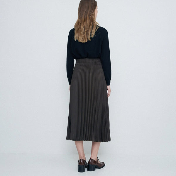 Yerse Long Pleated Skirt Dark Green