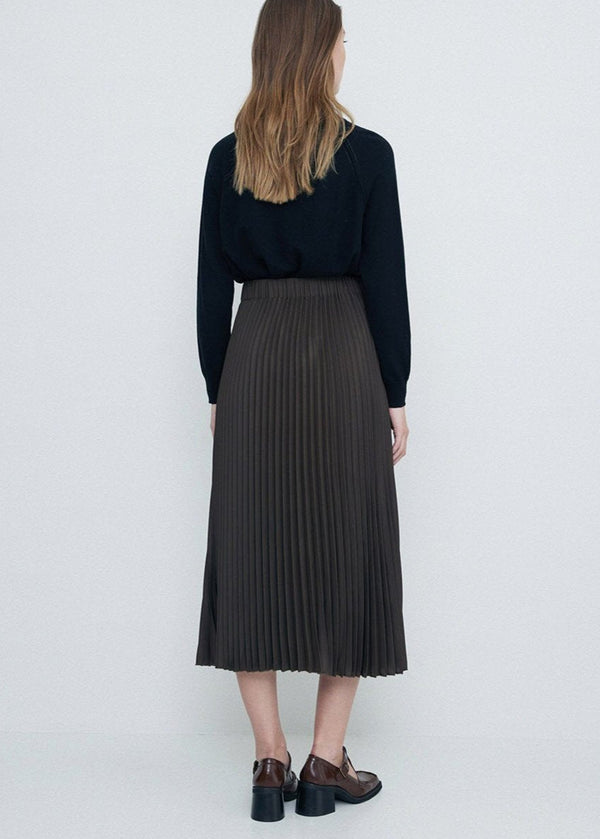 Yerse Long Pleated Skirt Dark Green