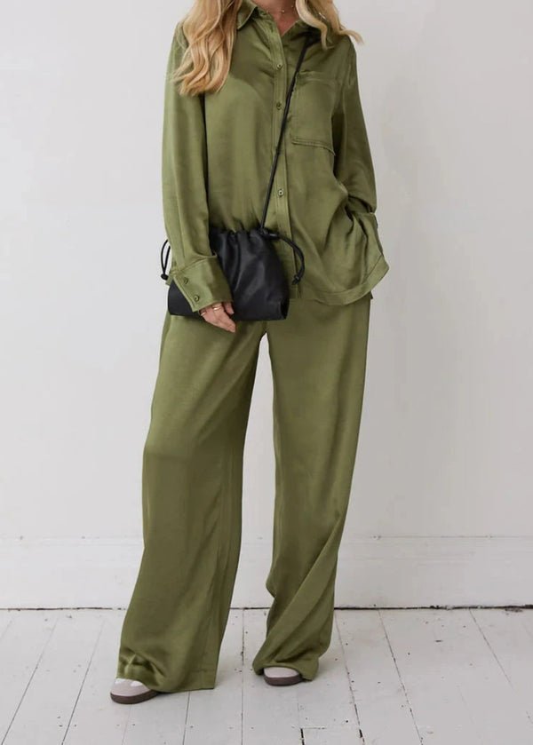 Ebba Khaki Satin Trousers