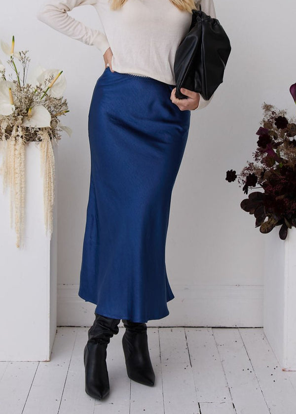 Angel Navy Satin Skirt