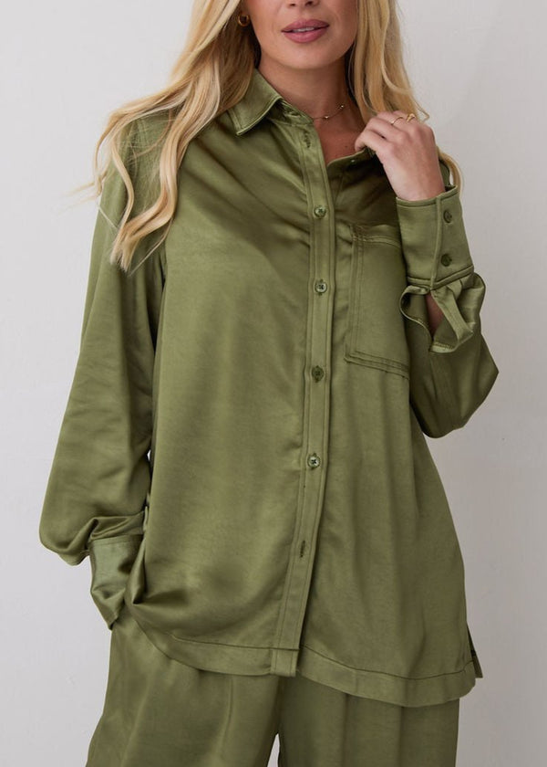 Ava Khaki Satin Shirt