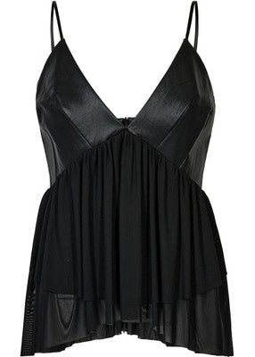 Haute L'Amitié PU Mix Top in black, faux leather and fabric
