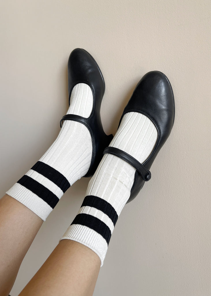 Varsity Socks in Cream Black