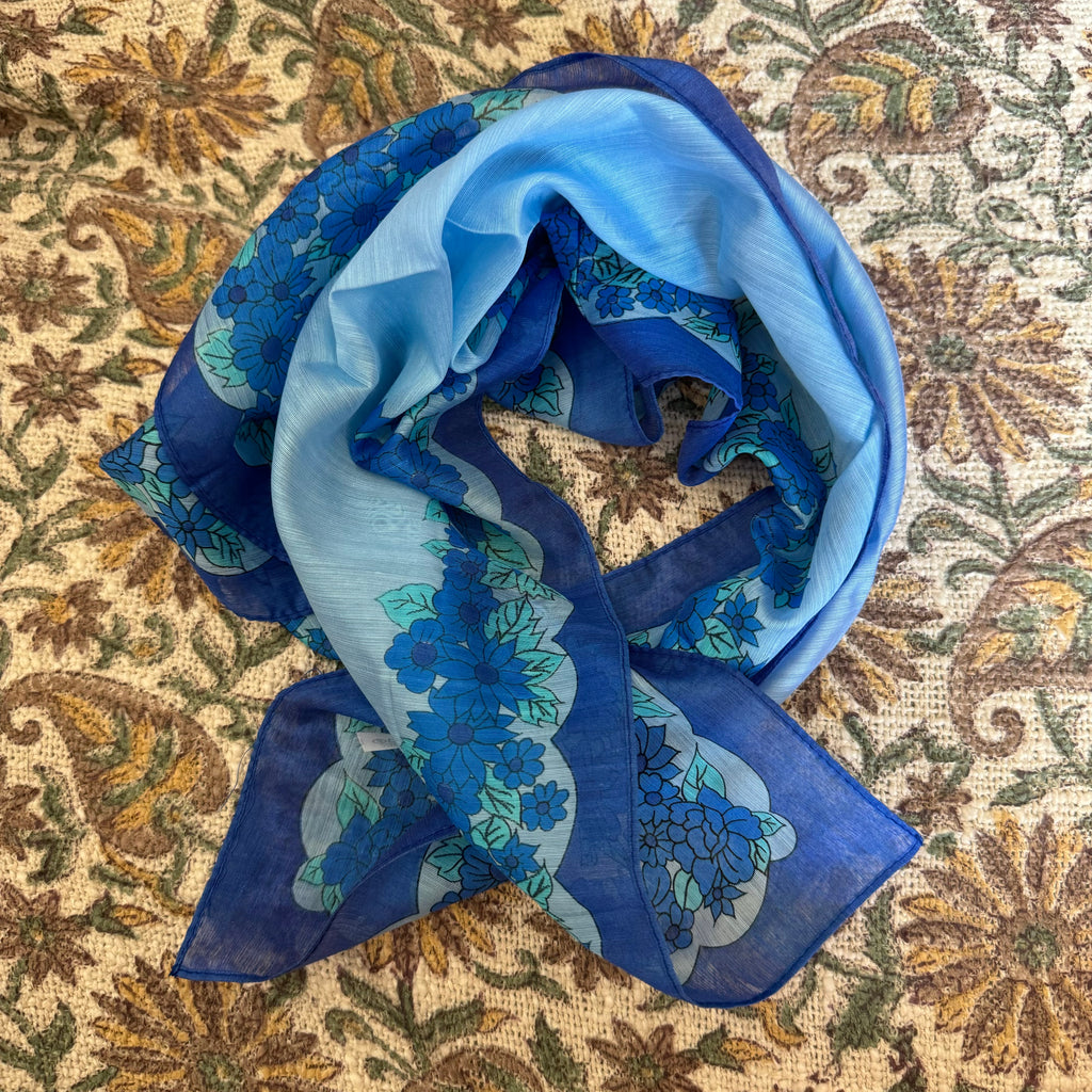 Vintage Baby Blue Floral Boarder Square Scarf