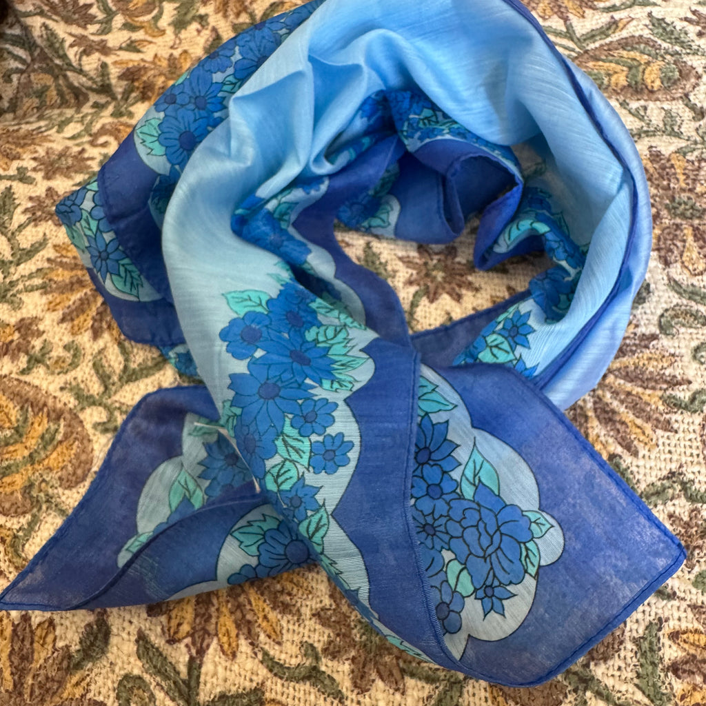 Vintage Baby Blue Floral Boarder Square Scarf