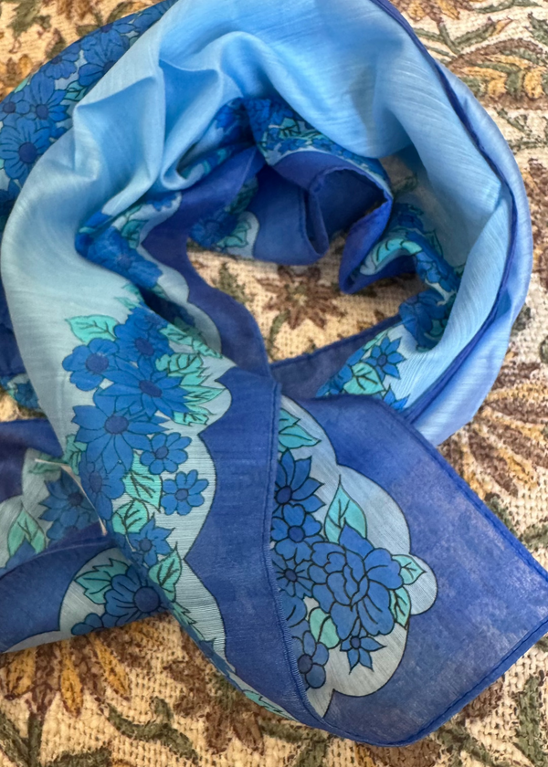 Vintage Baby Blue Floral Boarder Square Scarf