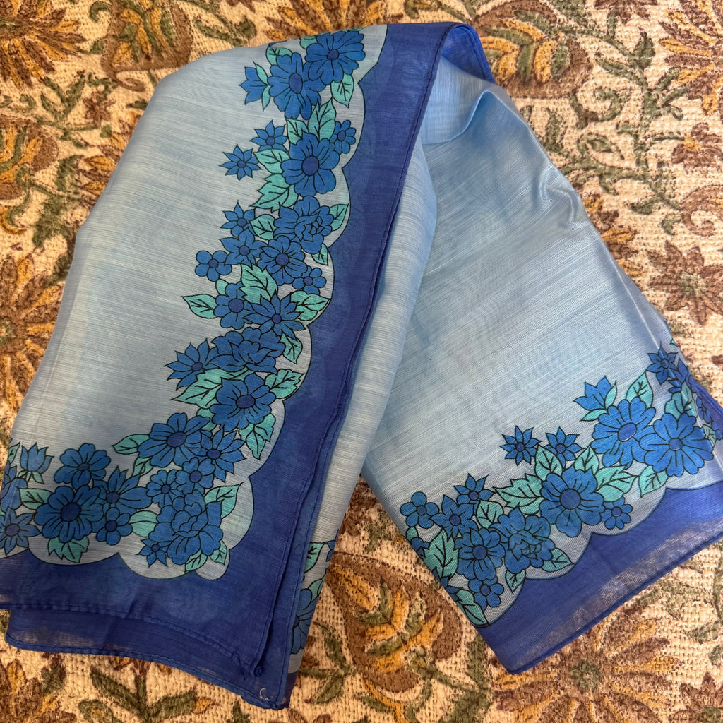 Vintage Baby Blue Floral Boarder Square Scarf