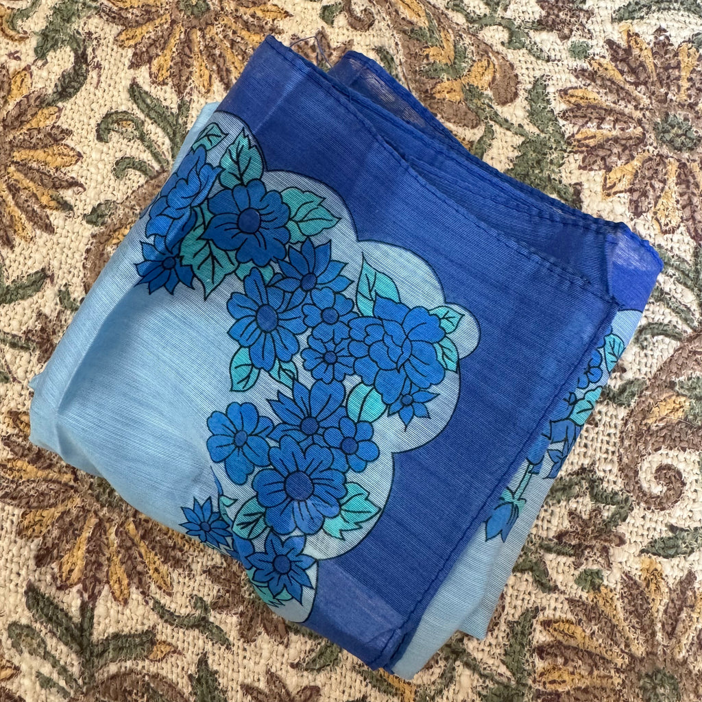 Vintage Baby Blue Floral Boarder Square Scarf