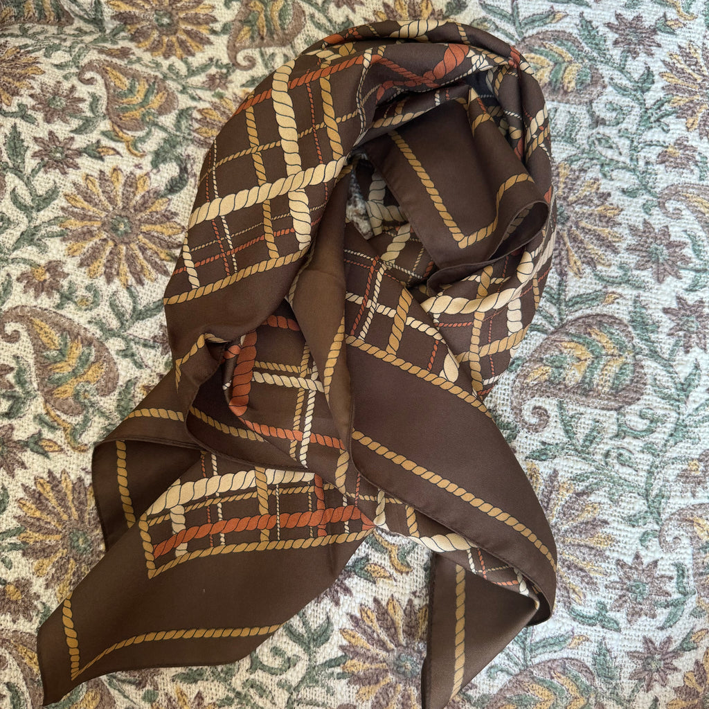 Vintage Brown Rope Print Square Scarf