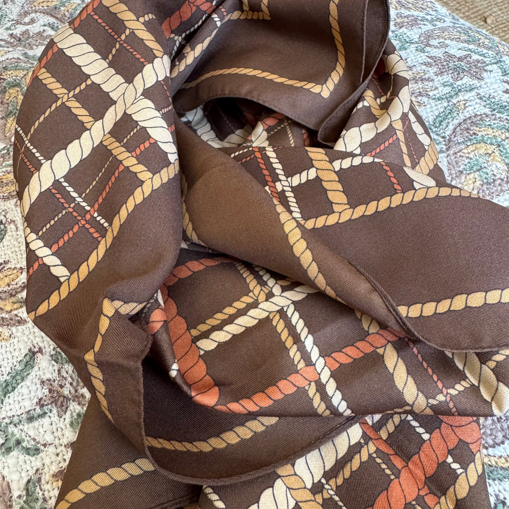 Vintage Brown Rope Print Square Scarf