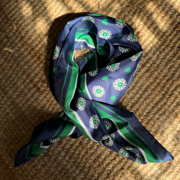 Vintage Navy & Green Heart Print Square Scarf