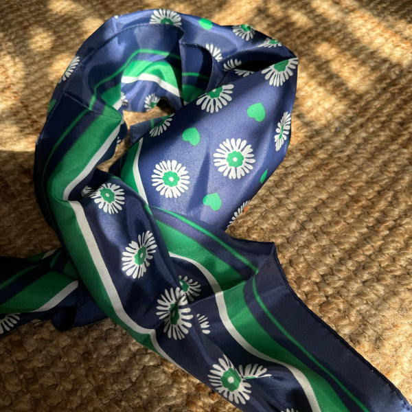 Vintage Navy & Green Heart Print Square Scarf