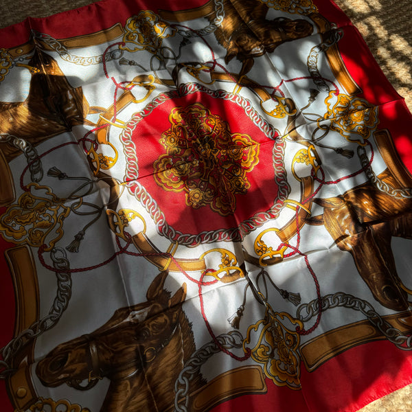 Vintage Red Print Square Scarf