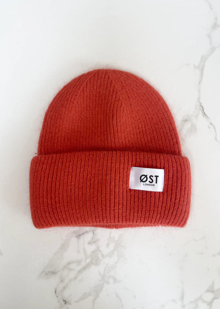 Clara Angora Beanie in Blood Orange