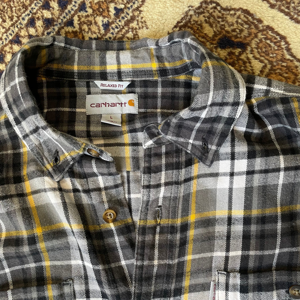 Carhartt Two Pocket Black and Yellow Check Flannel Shirt