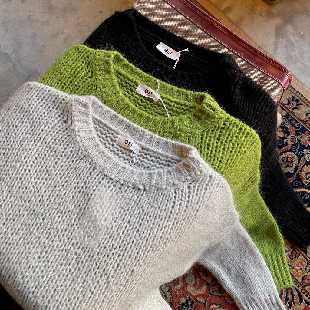 ØST Olivia Crew Neck Mohair Sweater In Moss Green