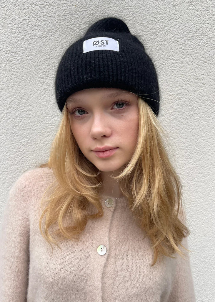 Clara Angora Beanie in Black