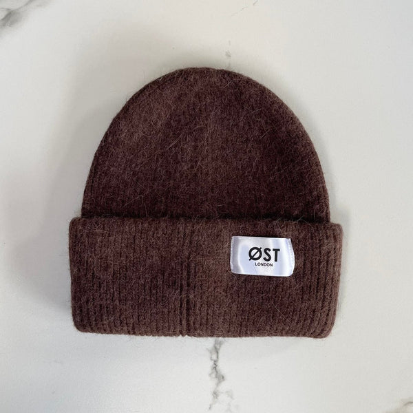 ØST London Clara Angora Beanie in Brown
