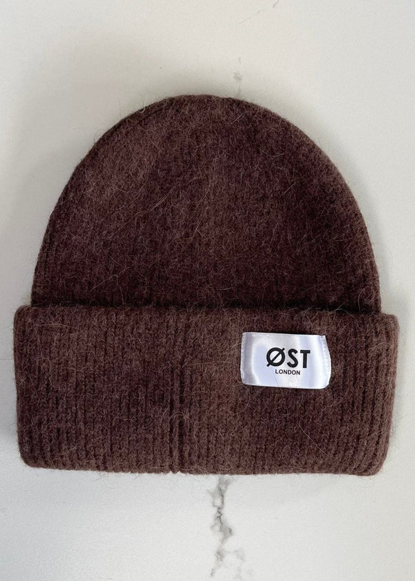 ØST London Clara Angora Beanie in Brown
