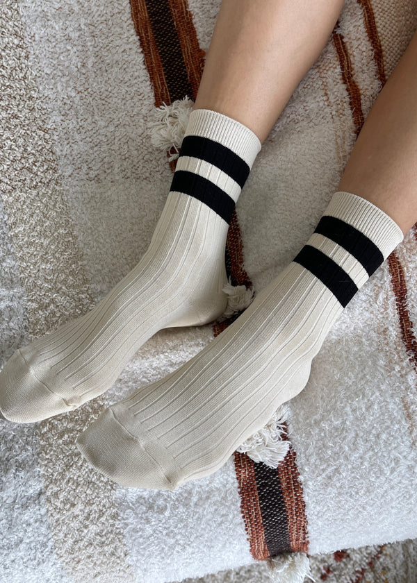 Varsity Socks in Cream Black