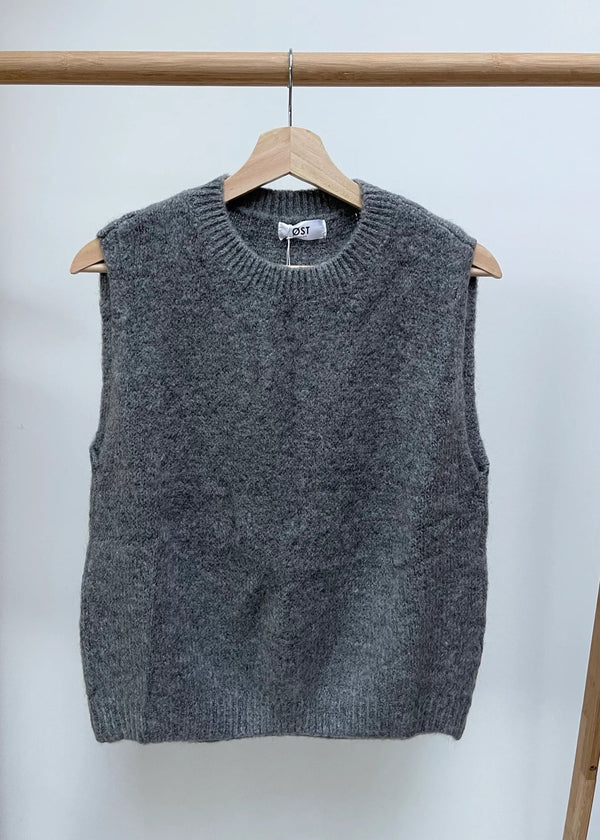 ØST LONDON Katherine Mohair Crewneck Vest in Grey