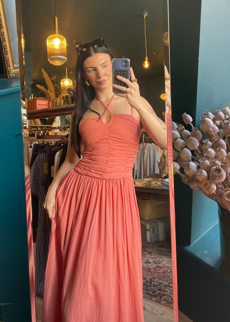 YERSE Long Draped Dress Salmon